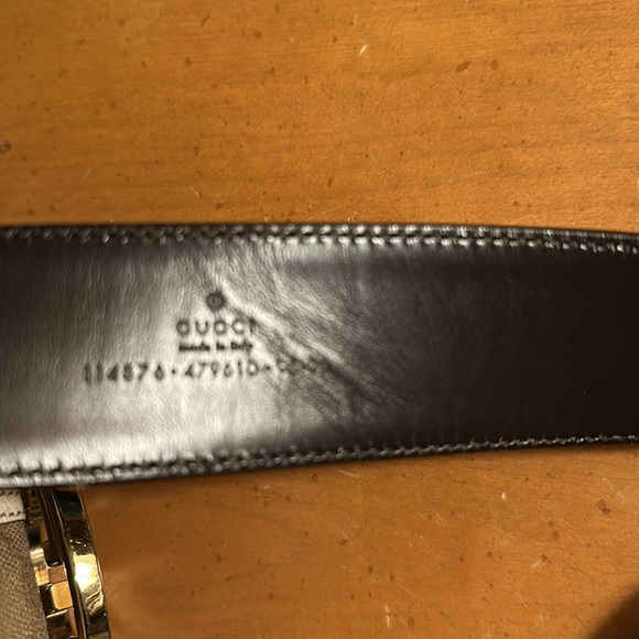 Gucci GG Canvas White Leather Trim Belt - Picture 4 of 4